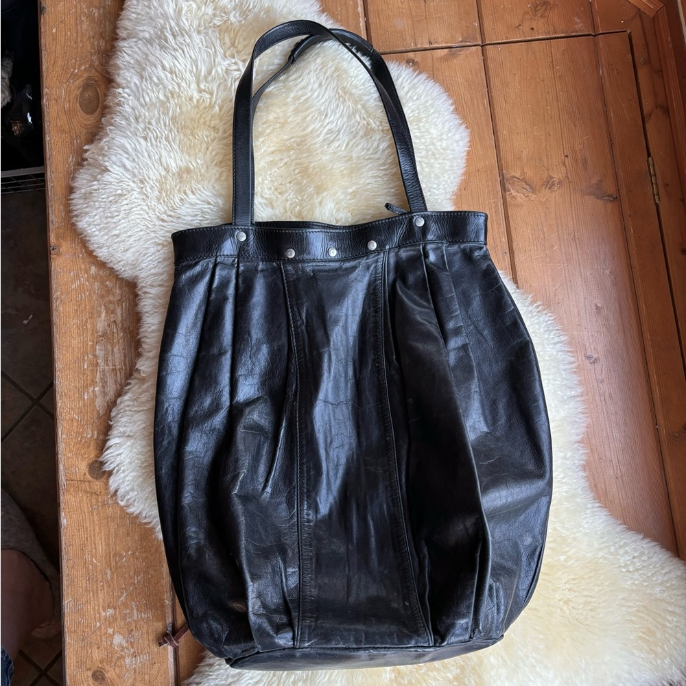 Vintage Black Leather Tote Bag
